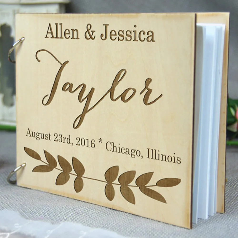 

Rustic Wedding Guest Book Natural Wood Customized Mr Mrs Last Name Wedding guest book Engraved Party Book Supplies
