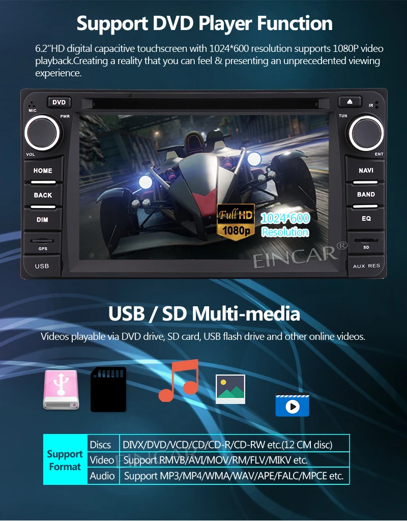 Eincar Android 7 1 Авторадио Стерео система в тире Автомобильный dvd плеер двойной 2din gps
