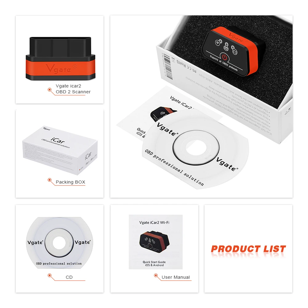 Vgate iCar2 ELM 327 V2.1 OBD2 Bluetooth Wi Fi сканер iCar 2 elm327 OBD автомобильный диагностический