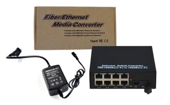 2 шт./пара 10/100/1000 Мбит/с волоконно-оптический Ethernet медиа-конвертер гигабитный одиночный режим одиночное волокно с 8RJ45 UTP и 1 SC порт