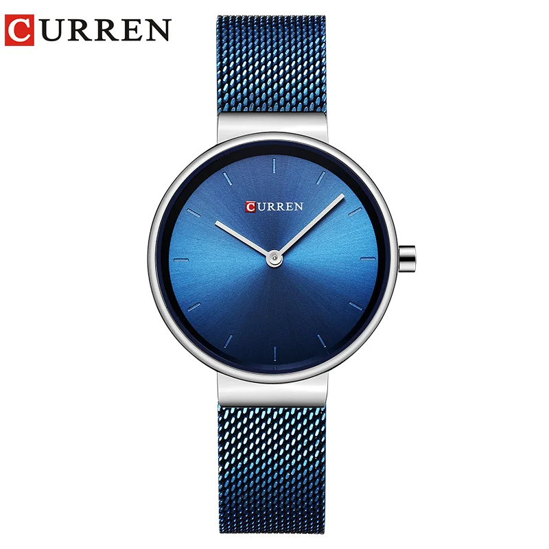 Женские часы с сетчатым браслетом из нержавеющей стали CURREN Простые Модные кварцевые наручные часы женские часы Montre femme - Color: blue