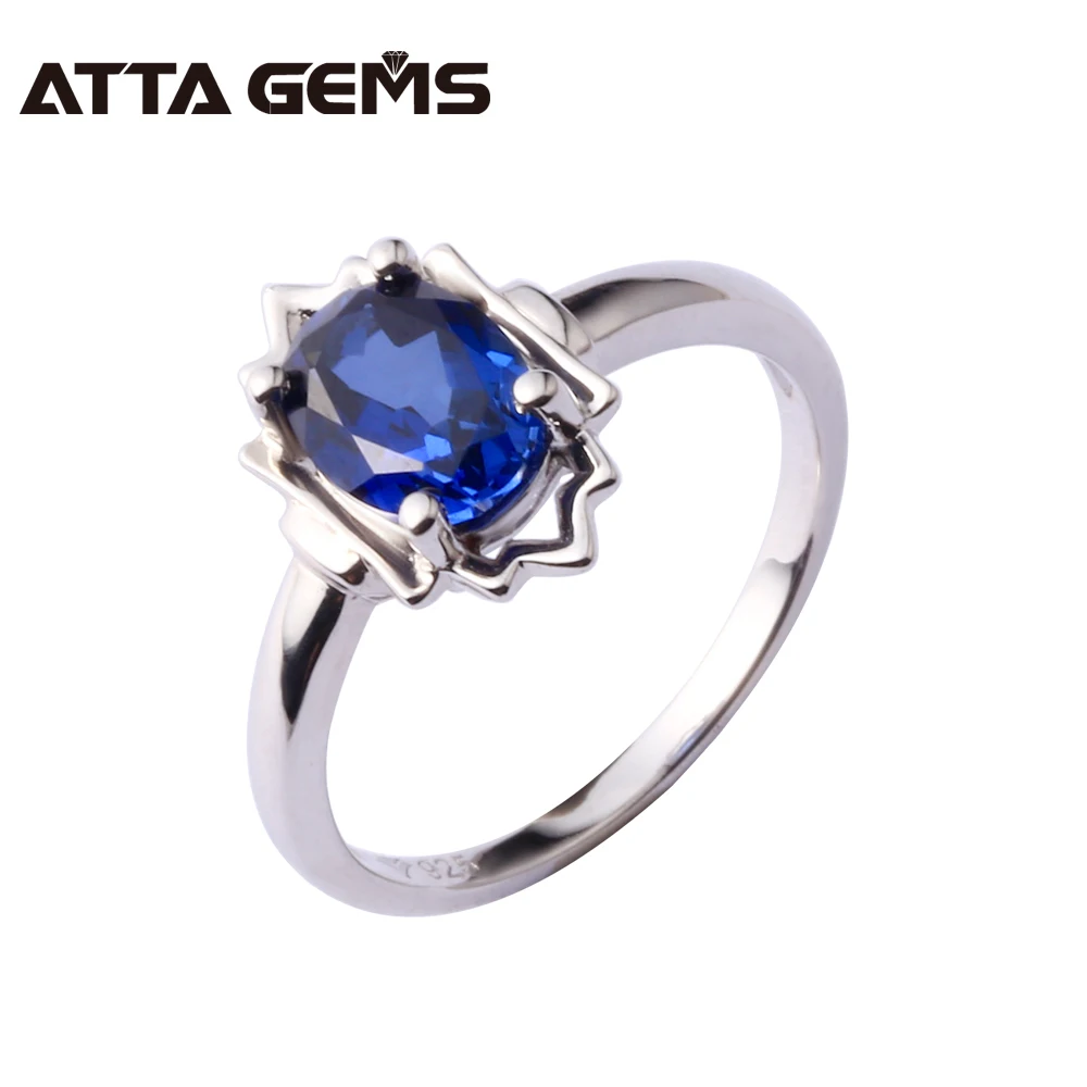 

Blue Sapphire Sterling Silve Ring Created Sapphire 1.8 Carats Women Fashion Wedding and Party Silver Ring Birthday Gift