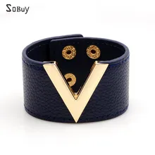 Новинка, Модный женский кожаный Браслет-манжета, простой, подходит ко всему, MS, OL, v-образный вырез, широкий браслет, очаровательный браслет, Женские Ювелирные изделия