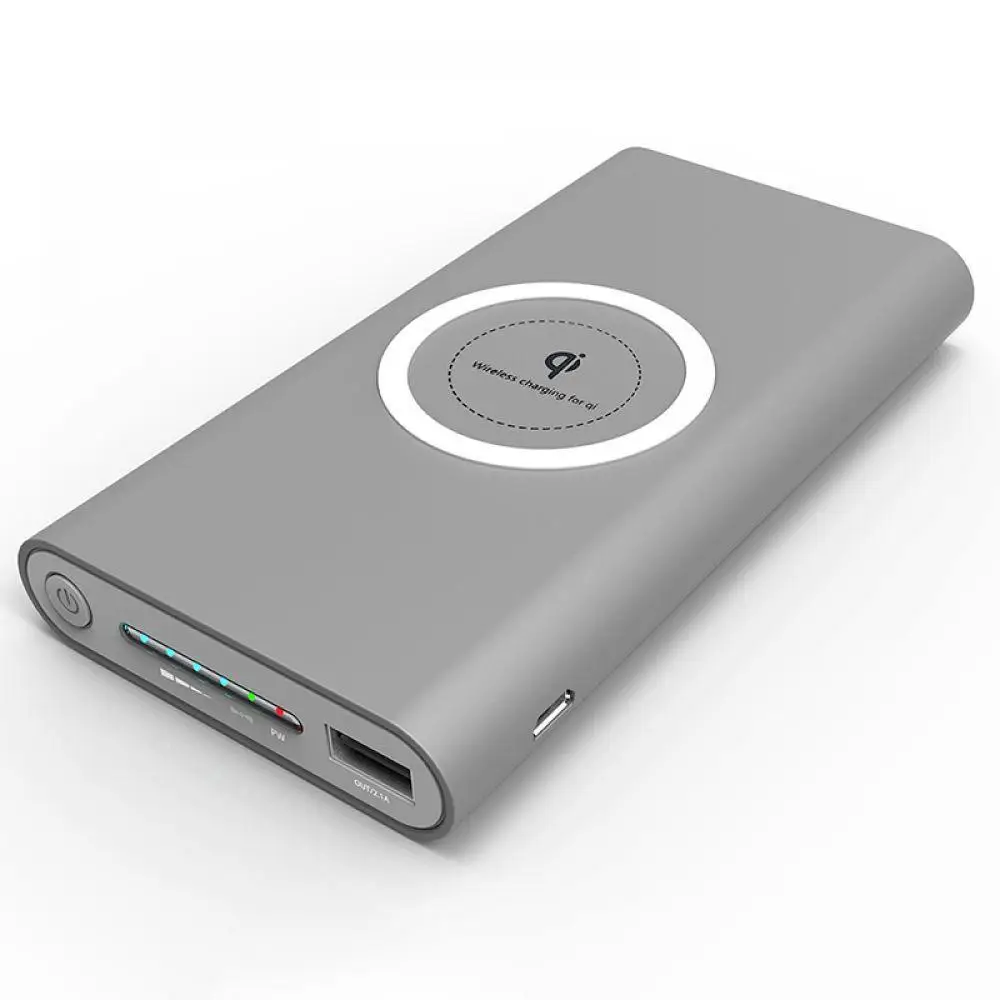 Беспроводной внешний аккумулятор 10000 мАч, внешний аккумулятор, портативное зарядное устройство, быстрая зарядка, 2USB, для iPhone, Xiaomi, samsung - Цвет: Grey