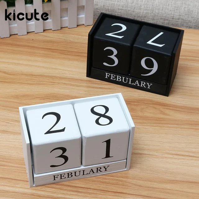 kicute new european perpetual wooden calendar desktop block wood