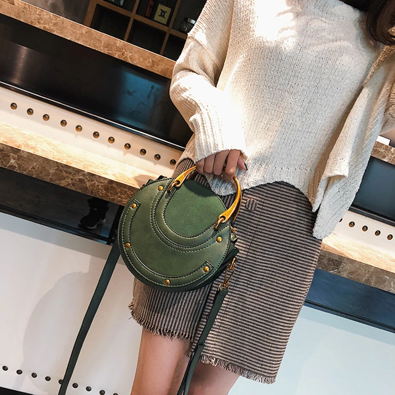 Fashion Women Metal Ring Handbag INS Popular Circular Leather Female Shoulder Bag Rivet Holiday Lady Luxury PU Crossbody SS3502 (12)