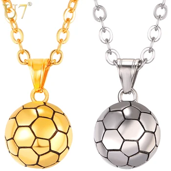 

U7 Stainless Steel Football Pattern Pendant & Link Chain Necklace For Men/Women Sport Boy Soccer Fan Hip Hop Jewelry P1095