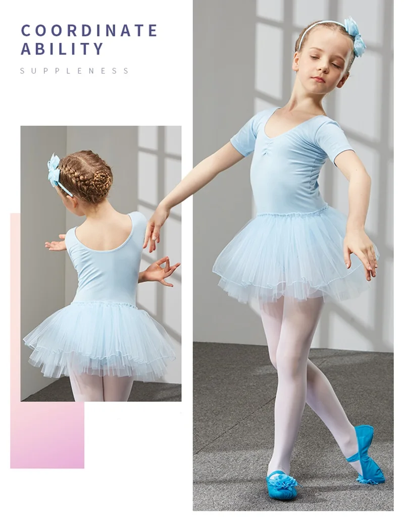 Детское балетное платье-пачка с короткими рукавами для танцев, Летнее Детское платье для танцев, балетное платье для латинских танцев для