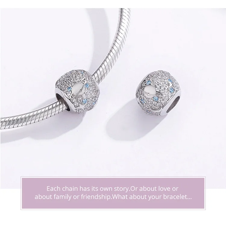 Fit Pandora браслет серебро 925 Синий и белый круглый, кубический цирконий бусины Galaxy для изготовления ювелирных изделий женщин DIY циркониевые бусины