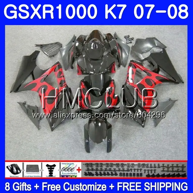 Тела, красные, Пламенные со стразами для SUZUKI GSXR-1000 K7 GSX-R1000 GSXR 1000 07 08 35HM. 22 GSXR1000 07 08 кузов GSX R1000 2007 2008 обтекатель - Цвет: No. 1