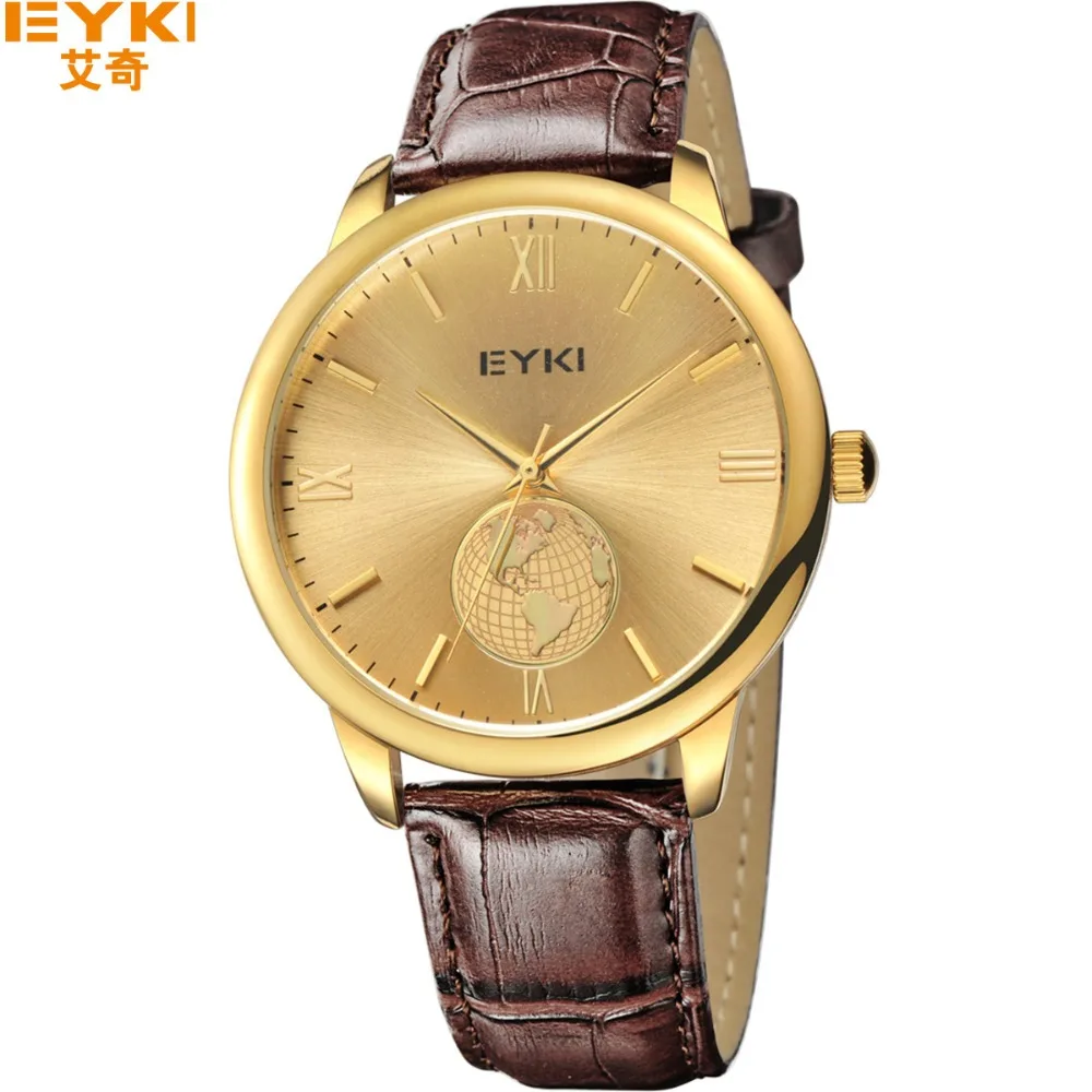 2016 EYKI Brand Business watch Lovers New Fashion Leather Quartz Gold Mens Watches Casual Women Water