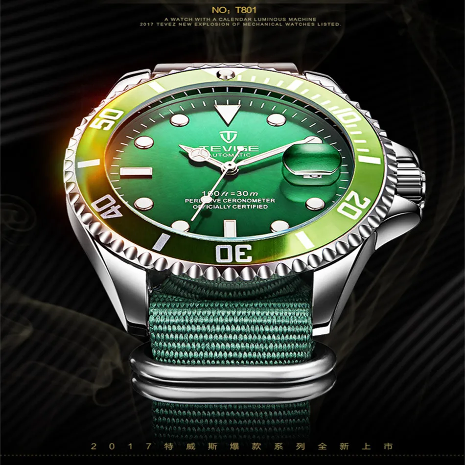 TEVISE Green Watch Men Automatic Mechanical Anti-Scratch Rotatable Outer Ring Waterproof Luminous Mens Watches Top Brand Luxury most accurate mechanical watch