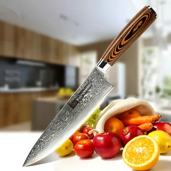 

new damascus steel blade color wood handle 8 inch damascus knife chef knife 67 layers damascus kitchen knife
