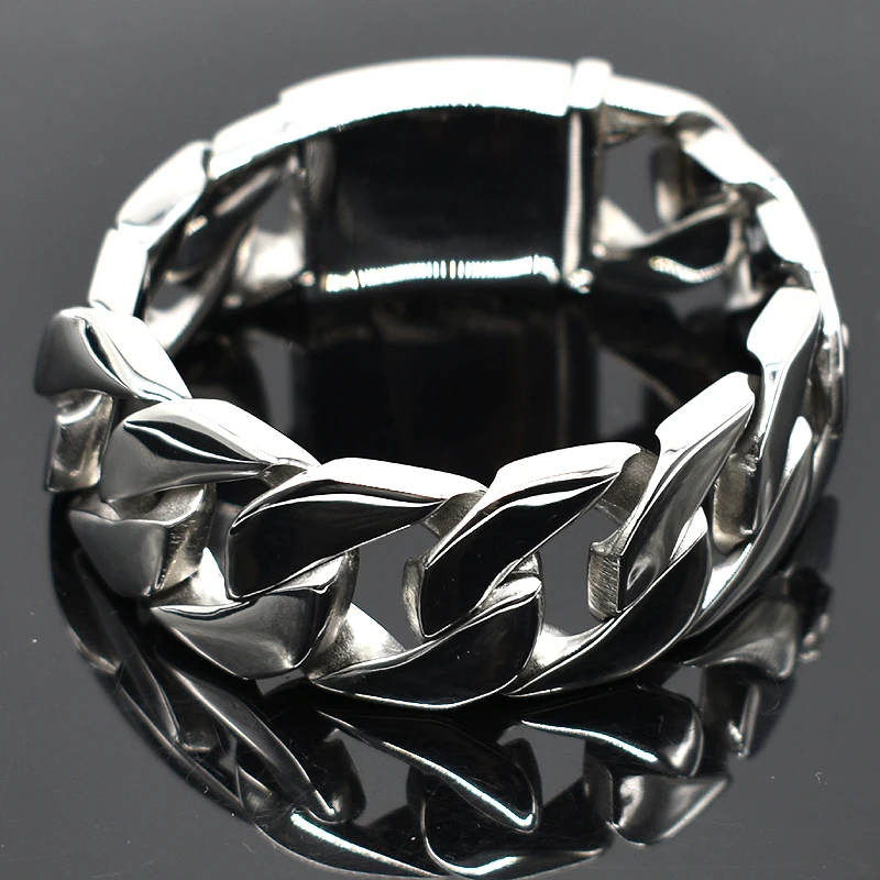 Tanie AMUMIU 24mm szeroki Biker stal nierdzewna 316L duży ciężki łańcuszek Link bransoletka mężczyzna chłopcy łańcuch hurtownia biżuterii HZB123