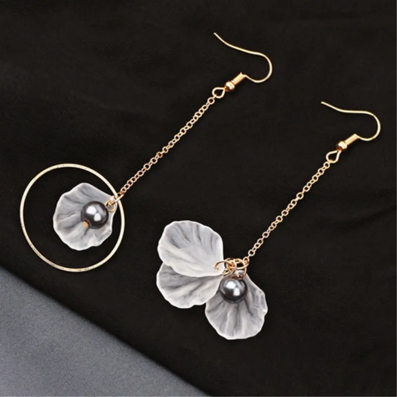 

EK482 New Long Tassel Asymmetry Flower Simulated Pearl Circle Dangle Earrings for Women Jewelry Wedding Brincos Pendientes