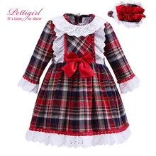 Pettigirl 2017New Automne Fille Grille Robe Angleterre Style Plaid À Manches Longues Brève Dentelle Bowknot Casual Enfants Portent G-DMGD908-1027