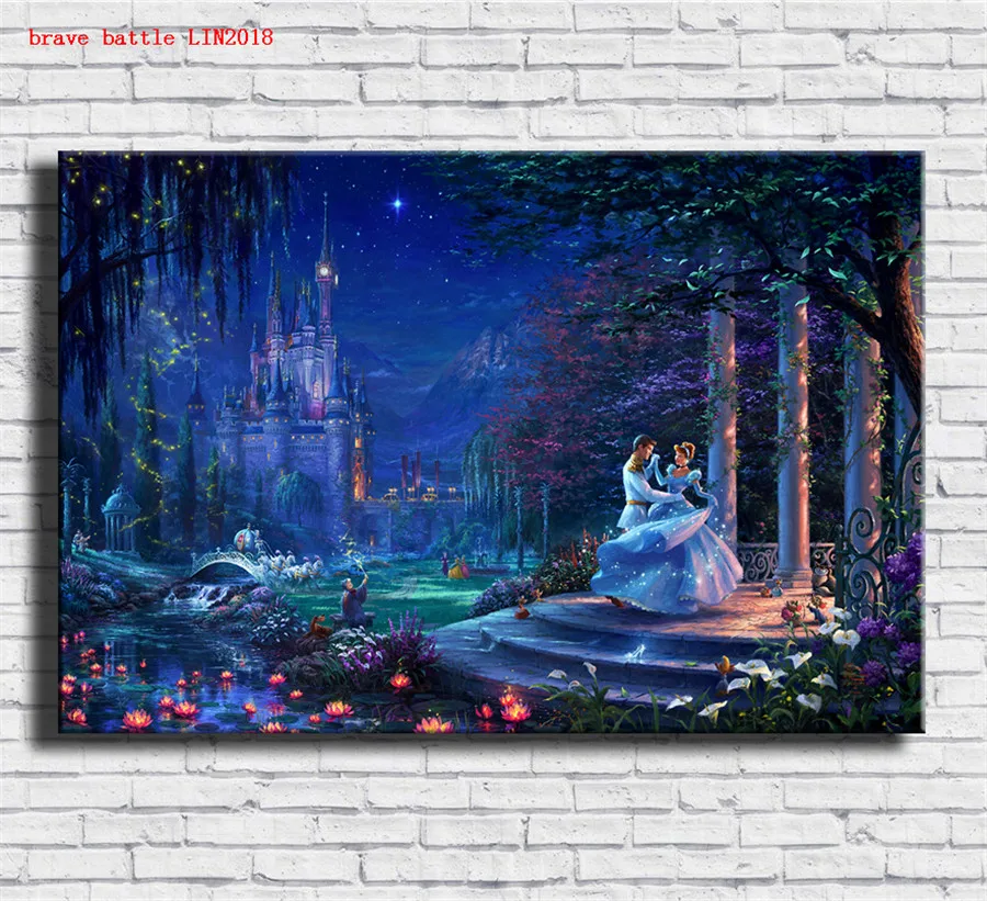 

Thomas Kinkade Cinderella Dancing Canvas Painting Print Living Room Home Decor Modern Wall Art Oil Painting Poster