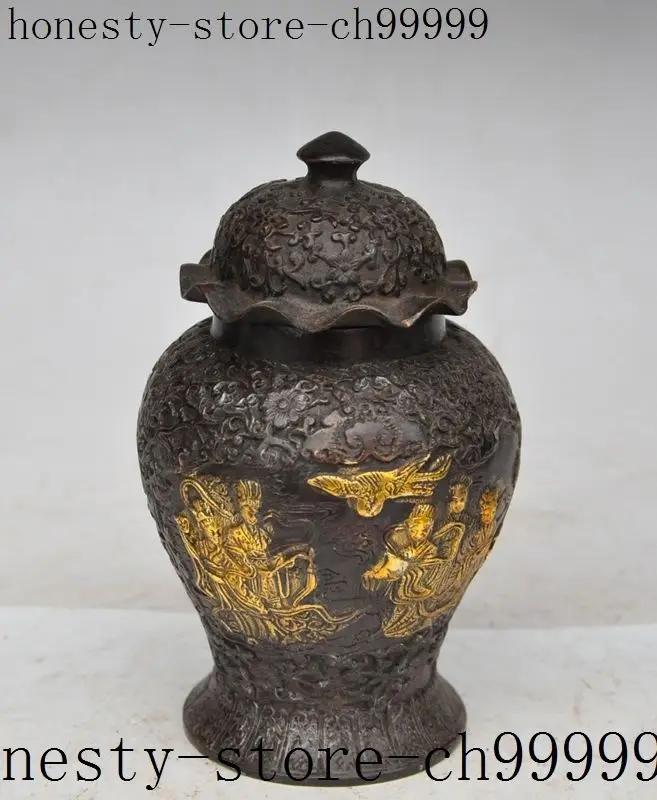 

christmas chinese bronze gilt belle beauty girl Fairy statue Tanks Crock Bottle Pot Jar halloween