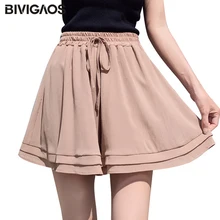 BIVIGAOS Новые Летние Стиль досуга прохладно шифоновые шорты корейские женские двухслойные широкие Свободные повседневные шорты с высокой талией Короткая юбка для женщин