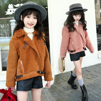 

2017 New Fashion Children Girl Winter Clothing Thick Winter Jacket With a Leather Velvet Girl Jacket Coat