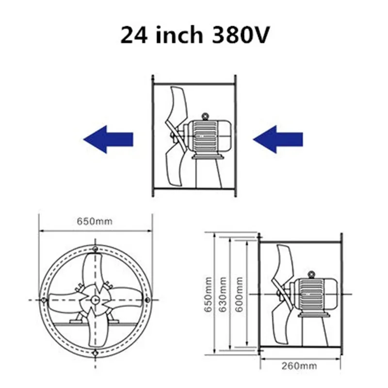 Промышленные цилиндр Вытяжной Вентилятор Мощный вентиляции осевого вентилятора 16 дюймов/20 дюймов/24 дюймов 380 В - Цвет: 24 inch