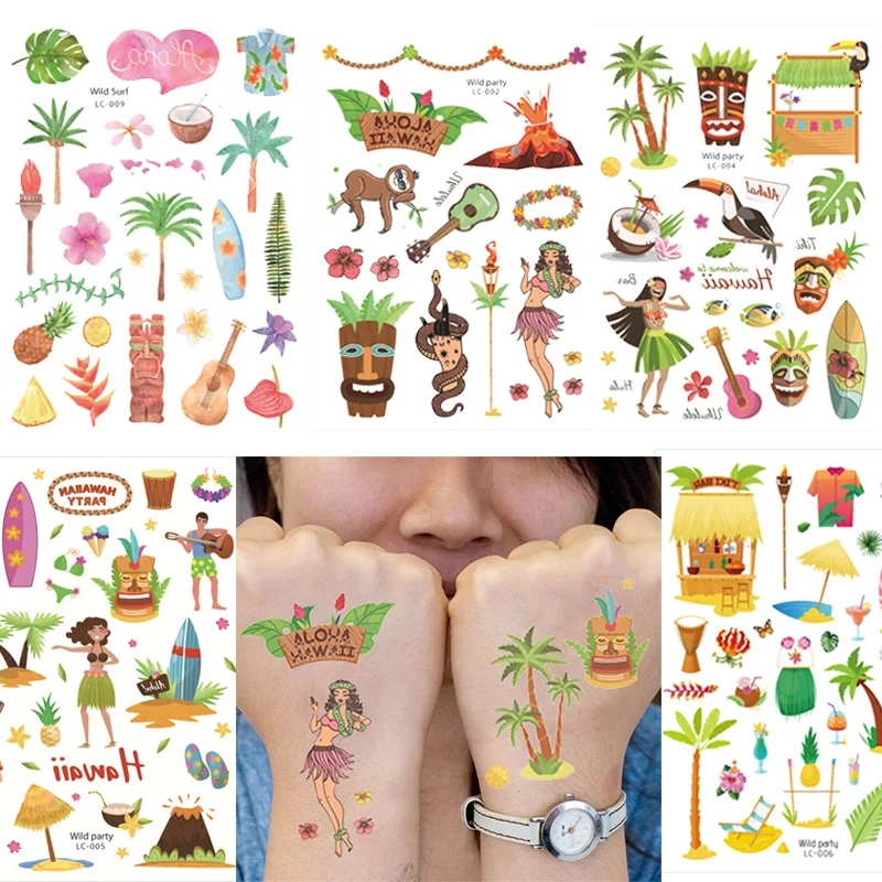 

Cyuan Hawaiian Party Aloha Temporary Tattoo Stickers Tropical Luau Theme Party Photo Props Summer Beach Birthday Decoration