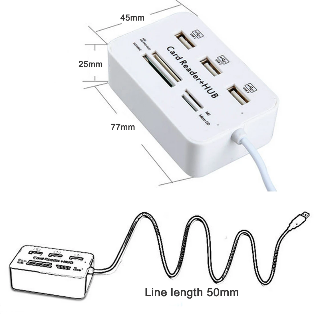 Etmakit Multi USB Combo USB Hub 2,0 3 Порты с Card Reader все в одном USB разветвитель 480 Мбит/с для MS, m2, SD/MMC, TF Портативный для ПК