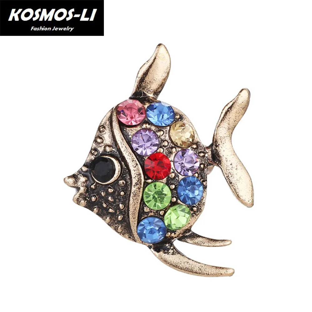 

New Cute Crystal Fish Brooches Pin Animal Shinny Rhinestone Tropical Fish Brooch For Women Party Dress Accessories Gift