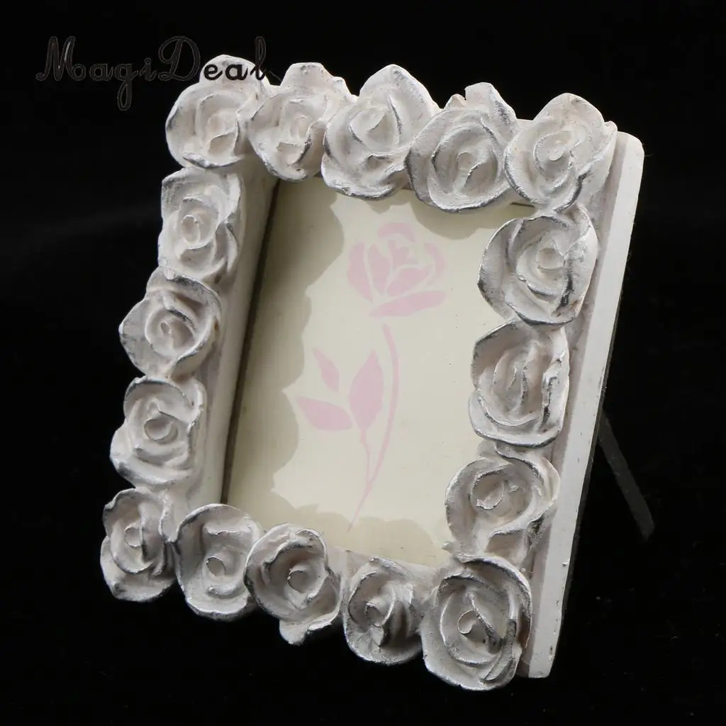 

MagiDeal Rose Flower Photo Frame Romantic Resin Photo Frame Wedding Table Number Card