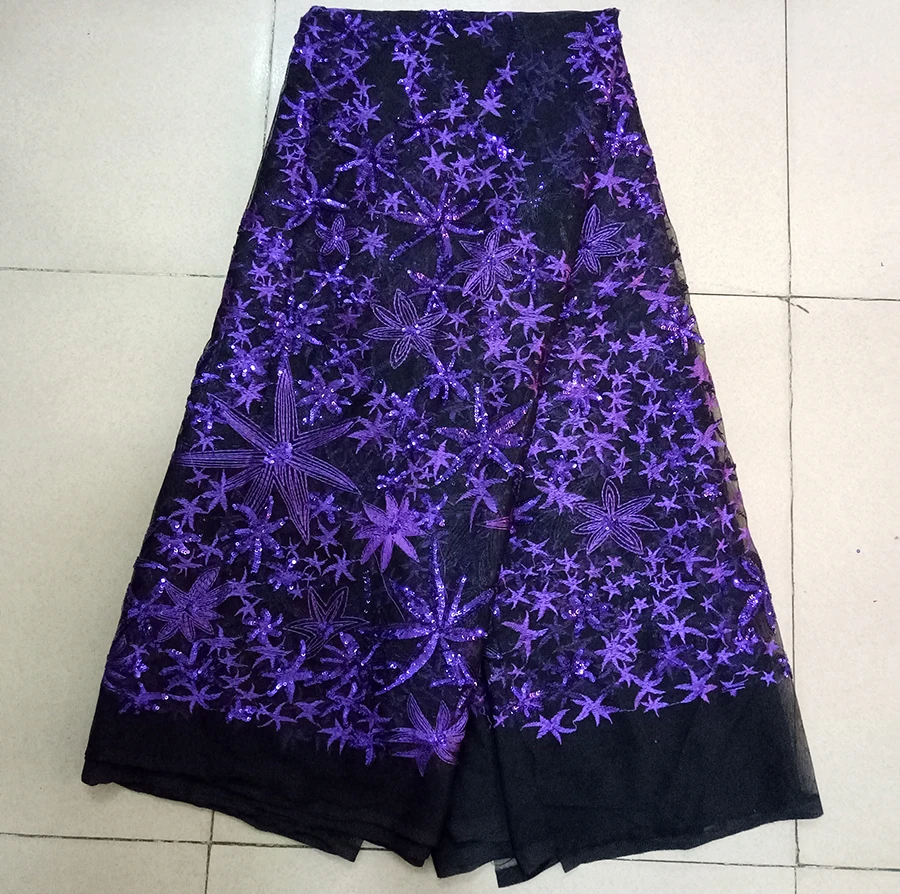 

2017 Free shipping high quality purple net african sequins lace fabric,sequins french tulle lace for sewing dress 5 yards/lot