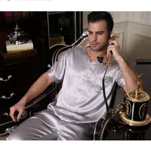 Мужские шелковые пижамные комплекты чистый 19 мм Шелковая пижама для пары короткий комплект для мужчин только домашняя одежда для отдыха Размер L XL XXL