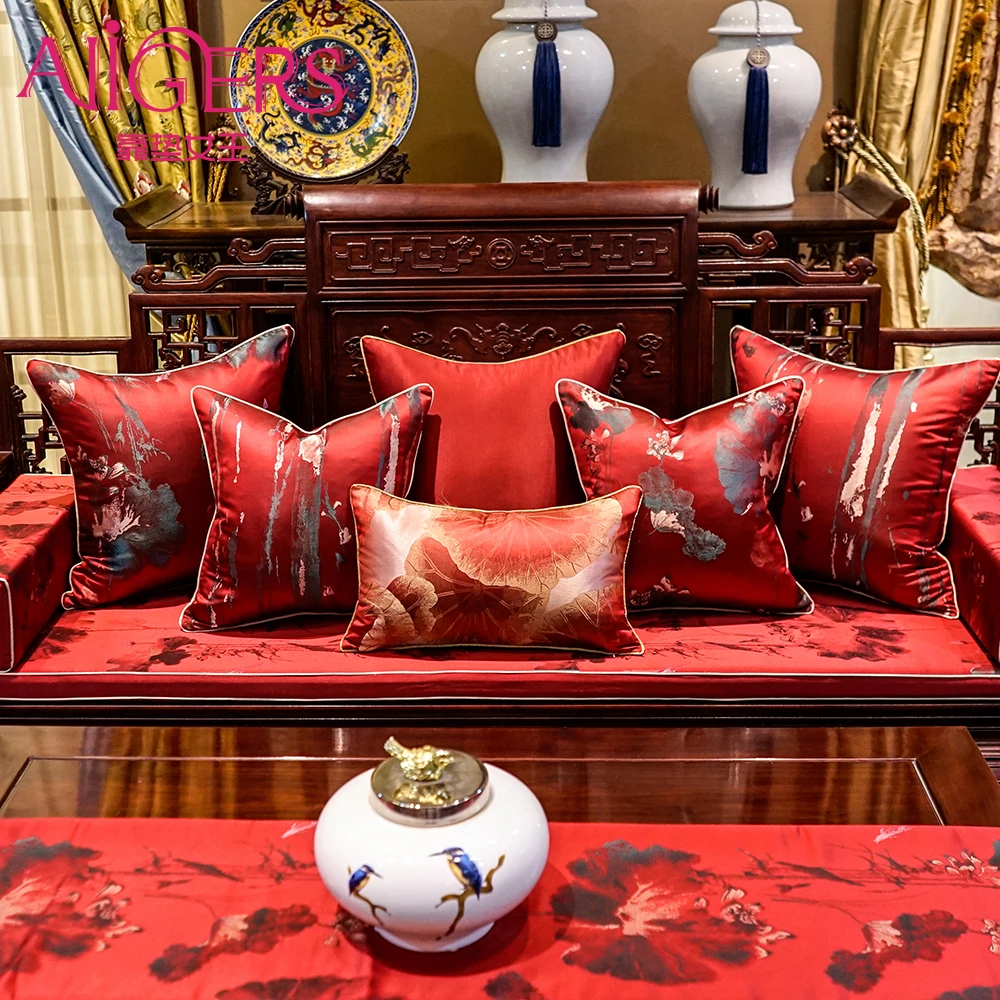 Avigers, китайский стиль, ярко-красные чехлы для подушек, мягкий вышитый лист, цветок лотоса, наволочки для подушек, домашние декоративные Чехлы для дивана и автомобиля