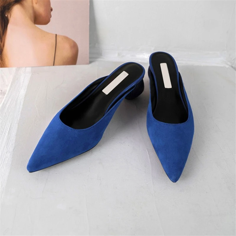 Ouqinvshen Pointed Toe Mules Shoes Women Black Fashion Strange Style Elegant Summer High Heels Slipper Kid Suede Women Slippers Ouqinvshen Pointed Toe Mules Shoes Women Black Fashion Strange Style Elegant Summer High Heels Slipper Kid Suede Women Slippers