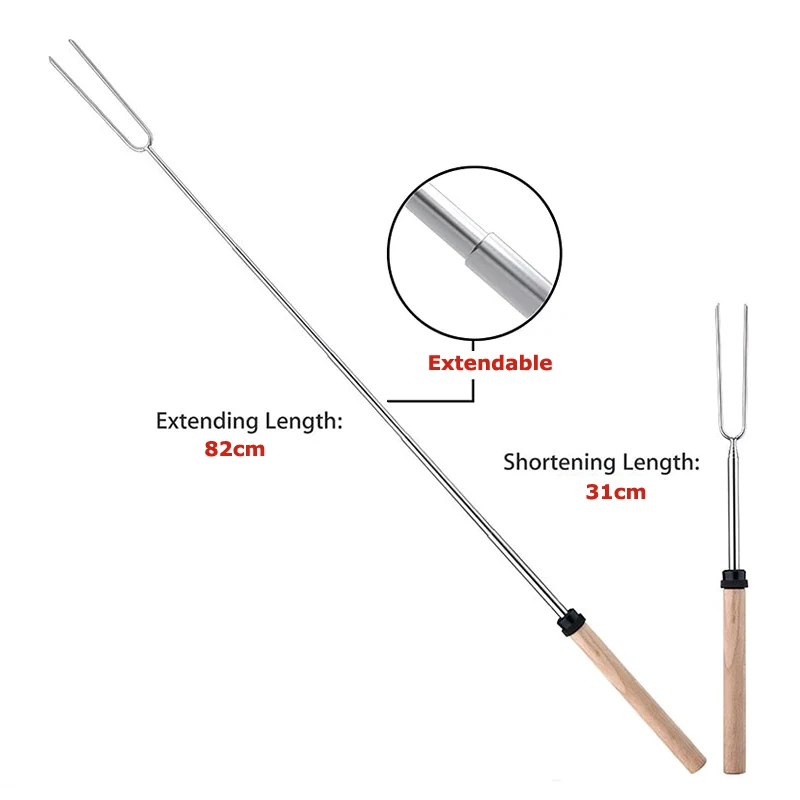 1 шт. вилка для барбекю телескопическая барбекю вилка для обжарки удлинение хот-дог Зефир вилка для жарки с деревянной ручкой костра барбекю инструменты