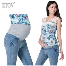 ZTOV Denim Maternity font b Jeans b font Plus size Elastic waist Long Trousers pants for