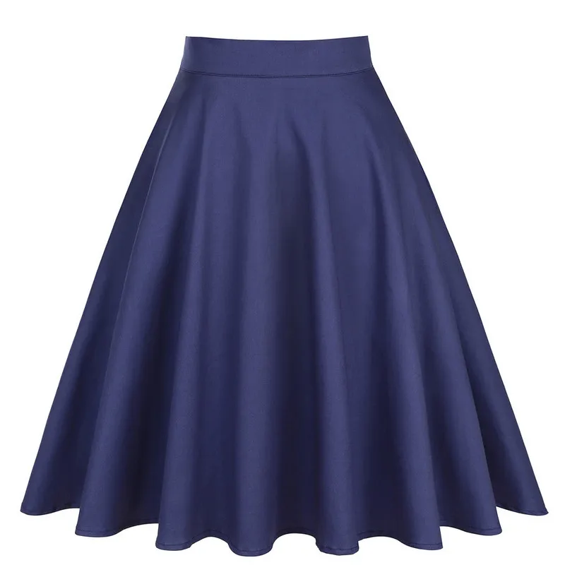 Синий New Skirts Women Summer High Waist Skirt A-Line Pure Color Wave Dot Cherry Skirts Plus Size S-XXL - Цвет: Синий