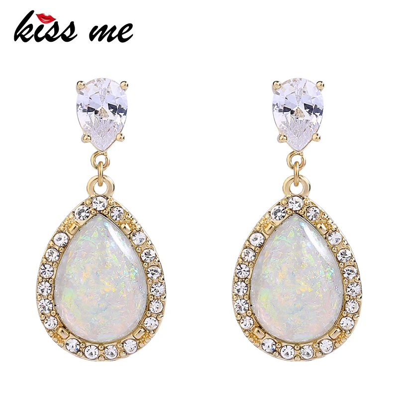 KISS ME Women Cubic Zirconia Earrings 2018 Fashion Resin Rhinestone Water Drop Wedding Statement Jewelry | Украшения и аксессуары