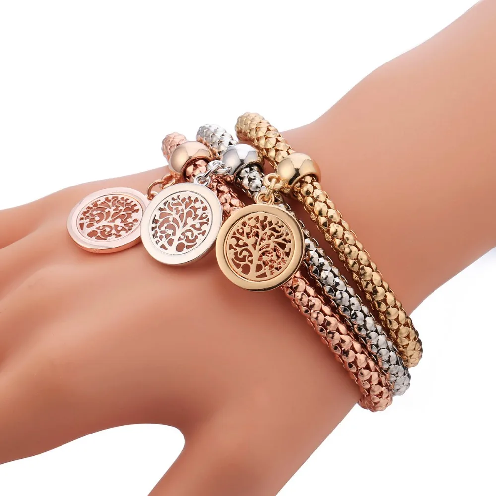 

Boho Bracelet for Women Rhinestones Gold Color Tree of Life Charm Bracelets Popcorn Chain Fashion Jewelry Gift 3 Pieces/Bag