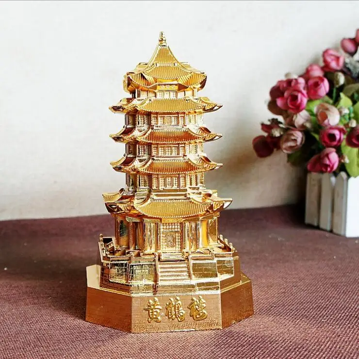 Желтого журавля башня, пагода модель украшения Винтаж ремесла сплава Китай знаменитое здание Feng Shui украшение дома