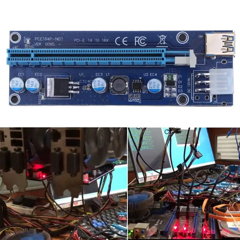Power Enhanced PCIe Riser PCI-E 1x to 16x Adapter Graphic Card Extender Riser Card for BTC Litecoin Mining 60cm USB 3.0 Cable