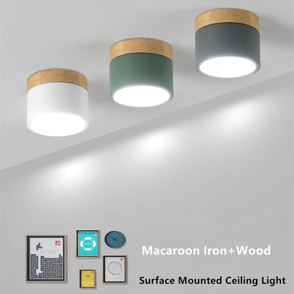 [DBF] макарун Железный+ деревянный поверхностный монтаж потолочный светильник 5 Вт 12 Вт Светодиодный точечный потолочный светильник AC110/220 В для декора кухни и гостиной