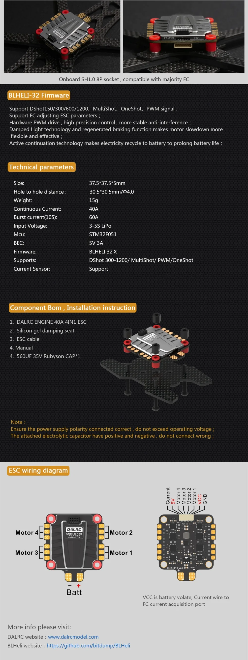 DALRC 4в1 ENGING PRO 40A ESC 3-5S Blheli_32 4 в 1 ESC Бесщеточный DSHOT1200 готов w/5 V BEC обновленная версия 40A для FPV RC Drone