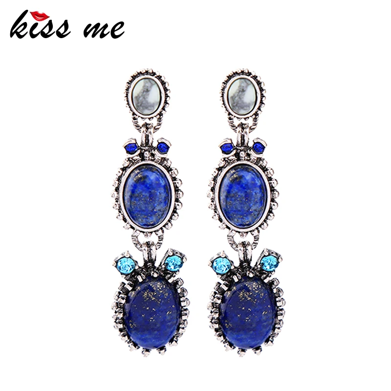 

KISS ME Blue Synthetic Stone Alloy Vintage Earrings for Women Unique Dangling Drop Earrings Fashion Jewelry