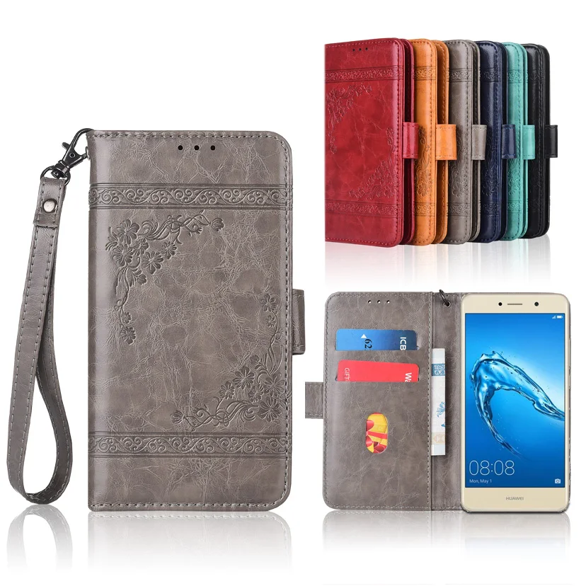 

Newest Wallet case for Huawei Y7 2017 Flip case with Strap,100% special PU leather embossing flower book cover case