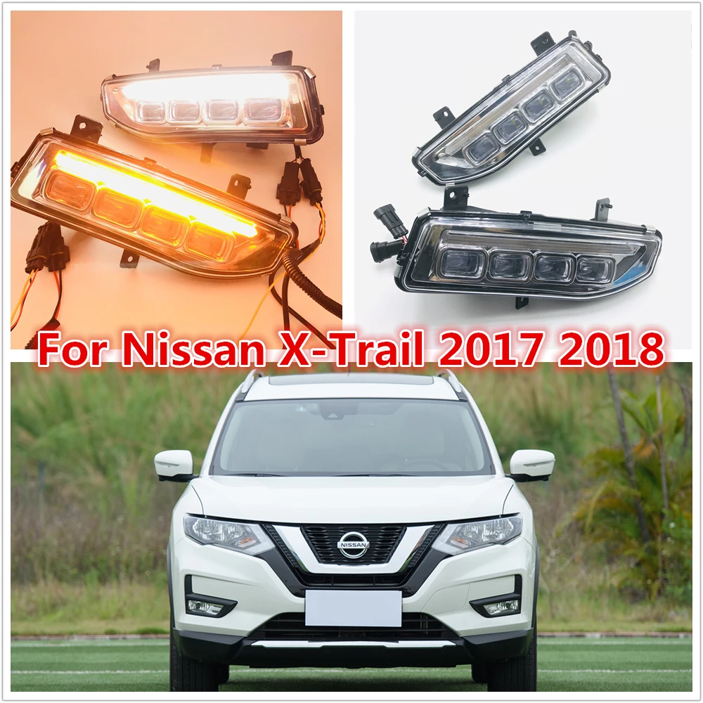 one set Turn Signal style 12V LED CAR DRL Daytime running lights with fog lamp hole for Nissan X-trail X trail Xtrail 2017 2018 one set Turn Signal style 12V LED CAR DRL Daytime running lights with fog lamp hole for Nissan X-trail X trail Xtrail 2017 2018