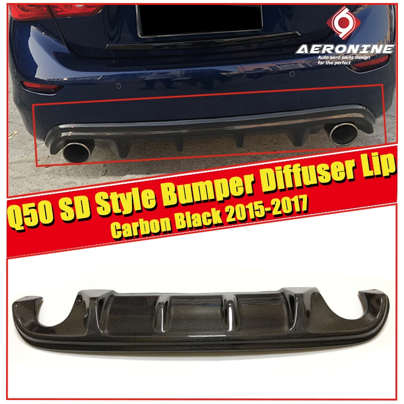 

For Infiniti Q50 True Carbon Fiber Add on Car Rear Bumper Diffuser lip Spoiler Q50 Q50S Sedan 4 doors Standard Sport 2015-2017