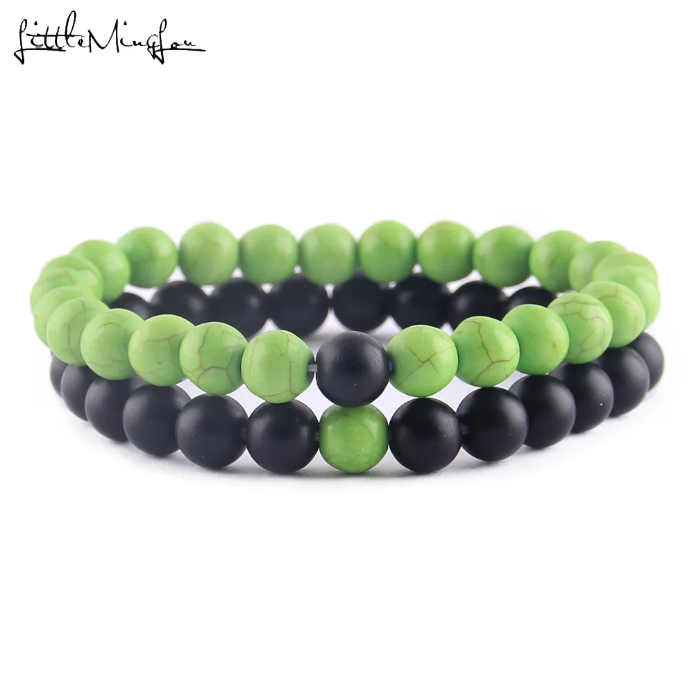 2Pcs/Set Matte Natural stone beads Couple Lovers best friend bracelet for women yoga Yin Yang Bracelets& Bangles men Jewelry - Окраска металла: 4426c