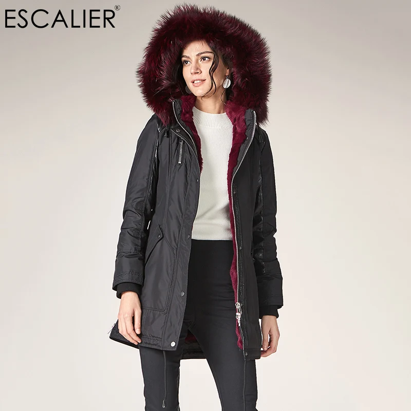 

Escalier Women Liner Thicken Down Coats 2018 Winter Warm Slightly Waterproof Fox Fur Collar Hooded Coat Female casual Down Coat