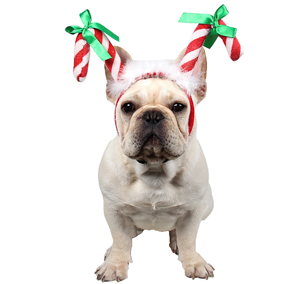 В рождественском стиле фоновая декорация стильная повязка на голову милое рога колокольчик с бантом с узором карамельной трости и декор костюм для кошки, собаки, повязка на голову для кошек, собак, Косплэй