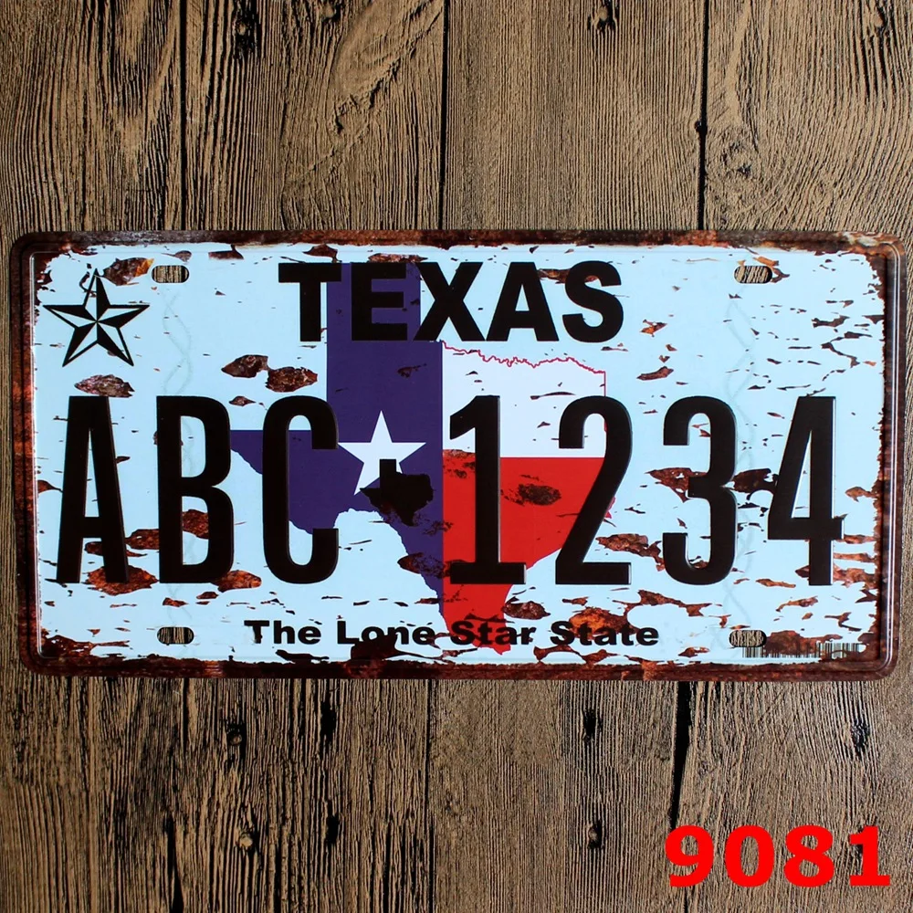 Metal Antique Taxas Car Lincense Plate Metal Tin Sign Wall Sticker